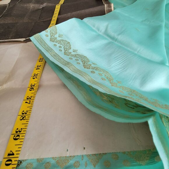 Seafoam Green Silk & Gold Banarasi Saree Sari 2 Pcs NEW 44W x 184L - Picture 9 of 16